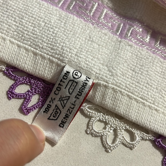 Turkish Embroidered Cotton Hand Towels with crochet purple and white - Picture 7 of 7